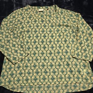 CAbi Green and Cream Floral Top